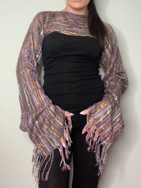 Upcycled Metallic Fringe Shrug S/M Multicolor Statement Scarf Top
